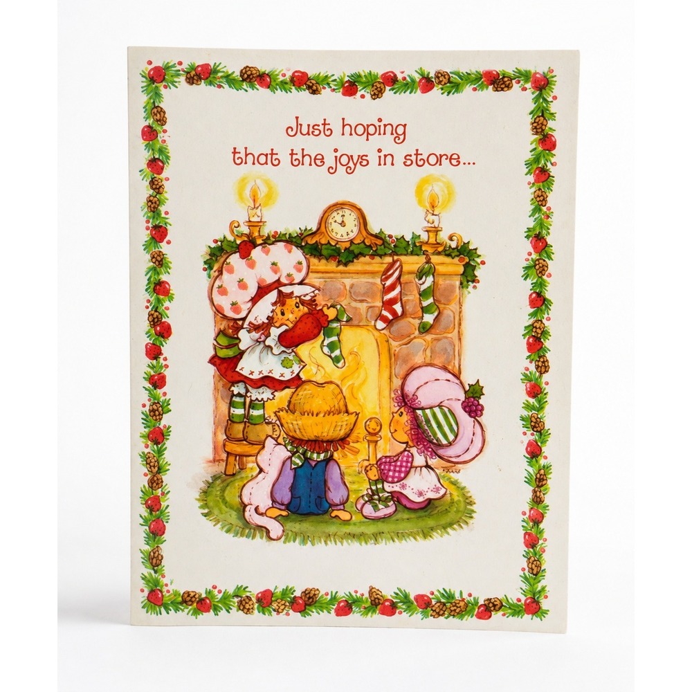 Strawberry Shortcake 1981 Happy Holidays Christmas Greeting Card Fireplace OS